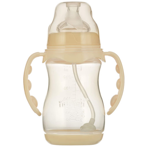 嬰之美寬口雙耳自動(dòng)圓弧PP奶瓶帶底240ML乳白色