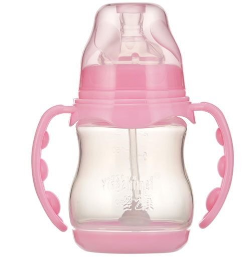 嬰之美寬口雙耳自動(dòng)圓弧PP奶瓶帶底180ML0粉色