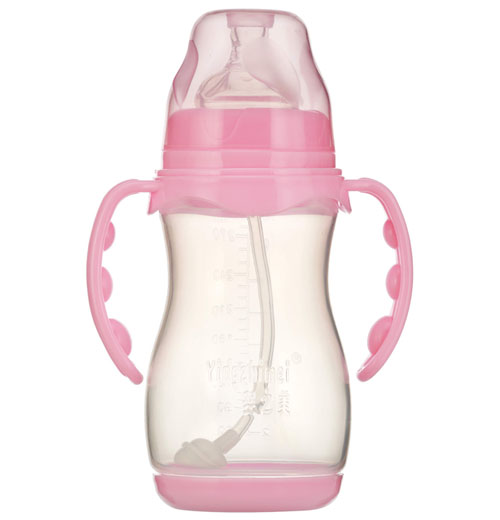 嬰之美寬口雙耳自動(dòng)葫蘆PP奶瓶帶底270ML粉色