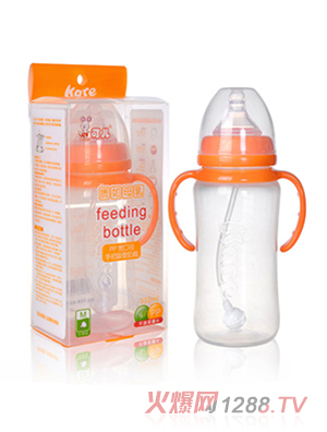 可兒KR-1031 寬口手把吸管PP奶瓶350ml