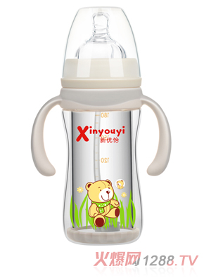 新優(yōu)怡雙層防爆玻璃奶瓶180ml 灰色
